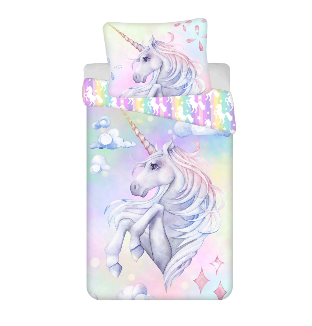 Unicorn Pastel Rainbow Σετ Μονή Παπλωματοθήκη Βαμβακερή 2 Τεμαχίων 140×200 και 70×90 cm