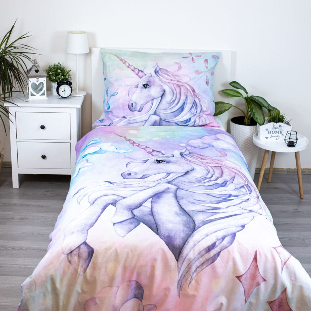 Unicorn Pastel Rainbow Σετ Μονή Παπλωματοθήκη Βαμβακερή 2 Τεμαχίων 140×200 και 70×90 cm