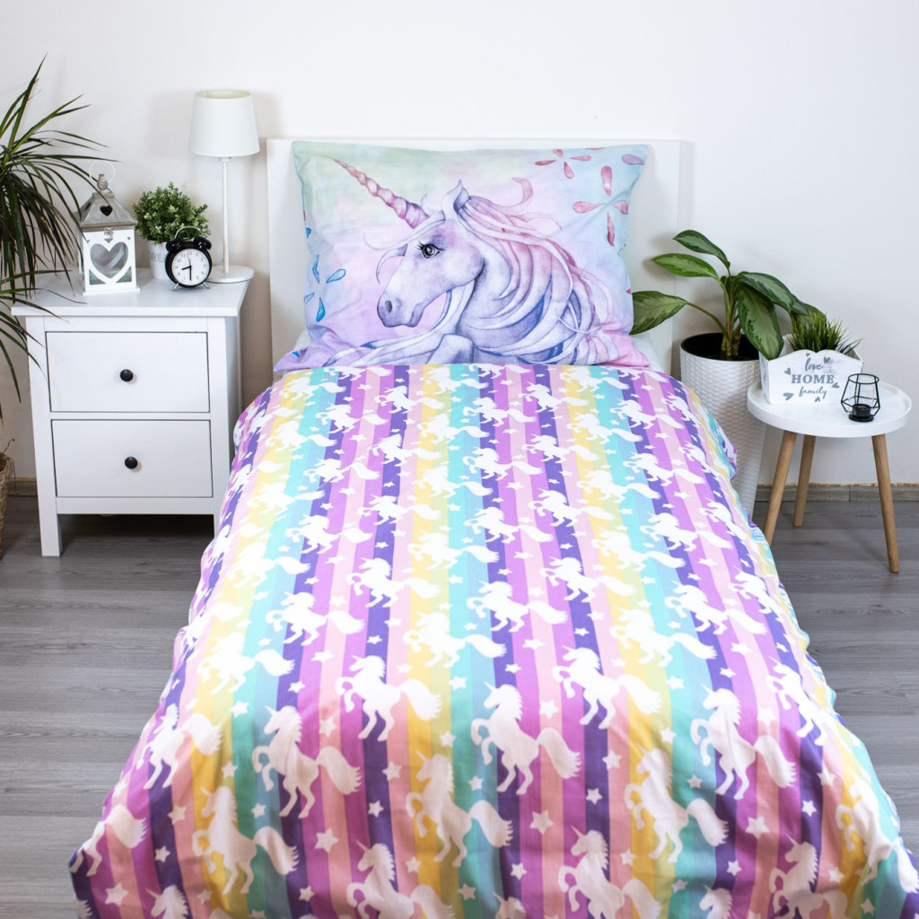 Unicorn Pastel Rainbow Σετ Μονή Παπλωματοθήκη Βαμβακερή 2 Τεμαχίων 140×200 και 70×90 cm