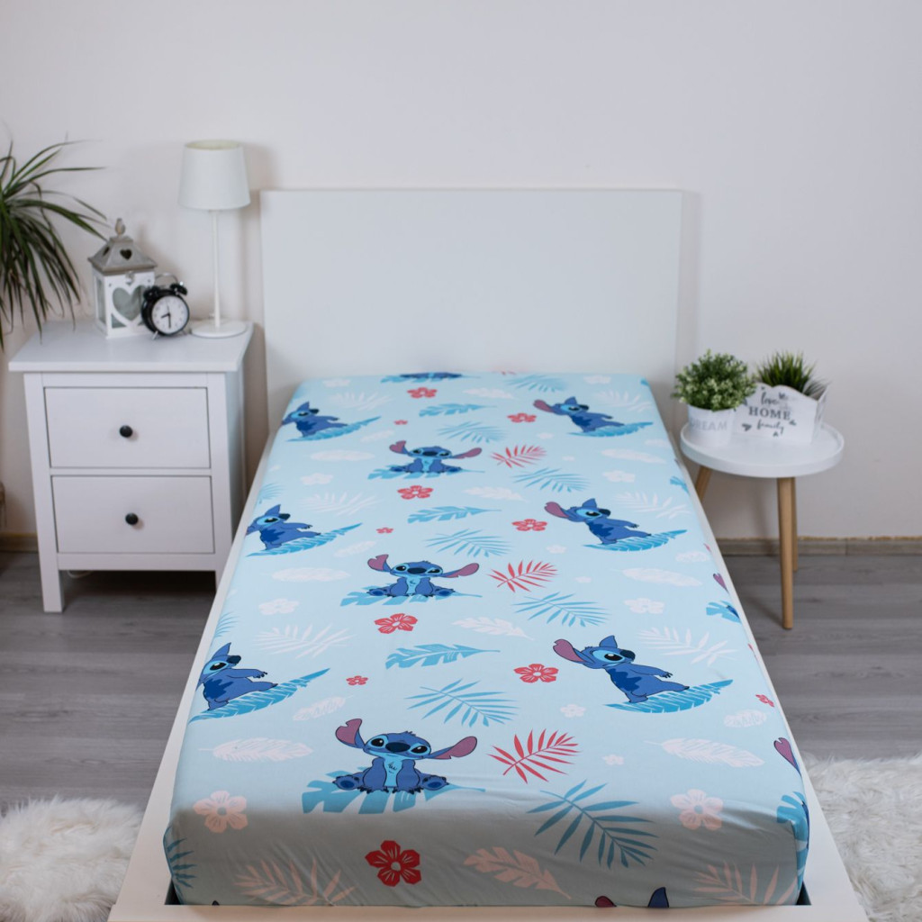 Disney Lilo and Stitch Blue παιδικό σεντόνι μονό με λάστιχο 90x200 cm