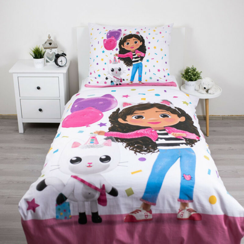 Gabby’s Dollhouse Confetti Σετ Μονή Παπλωματοθήκη Βαμβακερή 2 Τεμαχίων 140×200 και 70×90 cm 5893330
