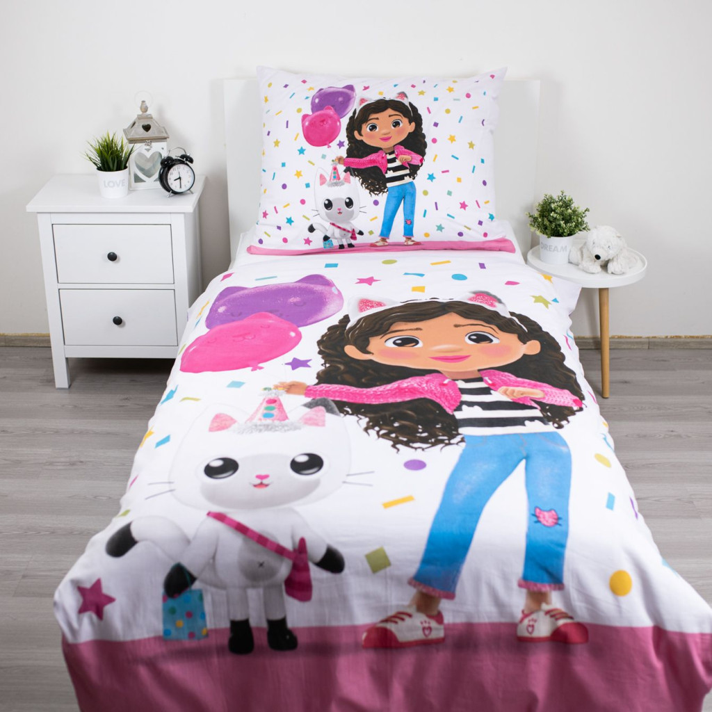 Gabby's Dollhouse Confetti Σετ Μονή Παπλωματοθήκη Βαμβακερή 2 Τεμαχίων 140×200 και 70×90 cm