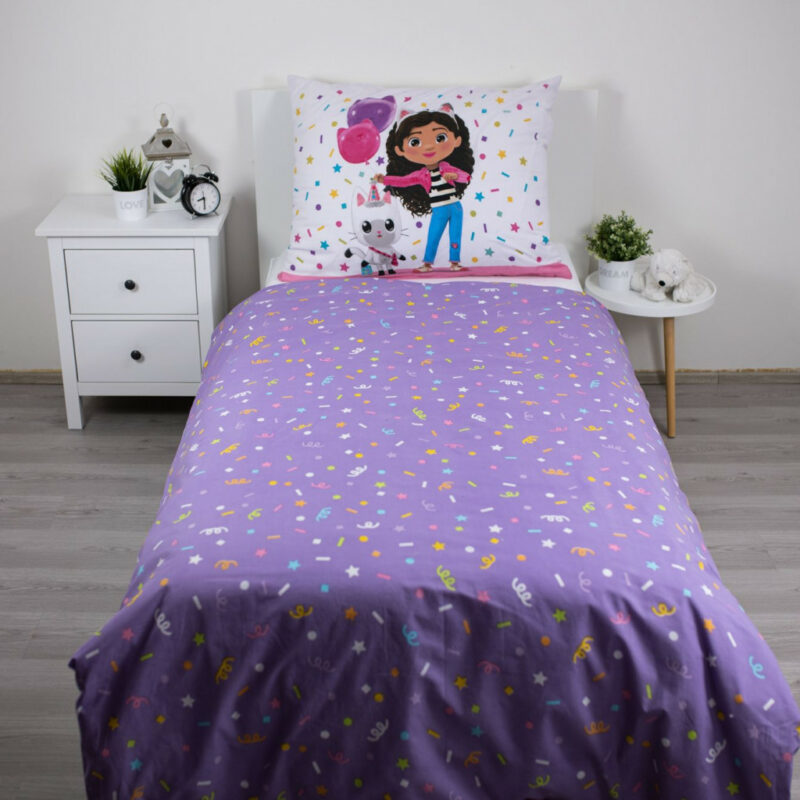 Gabby’s Dollhouse Confetti Σετ Μονή Παπλωματοθήκη Βαμβακερή 2 Τεμαχίων 140×200 και 70×90 cm 5893331