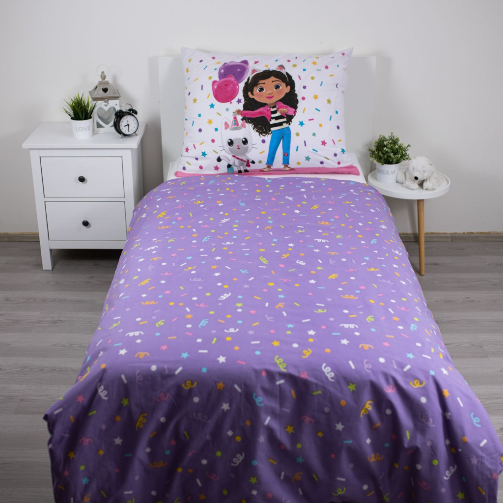 Gabby's Dollhouse Confetti Σετ Μονή Παπλωματοθήκη Βαμβακερή 2 Τεμαχίων 140×200 και 70×90 cm
