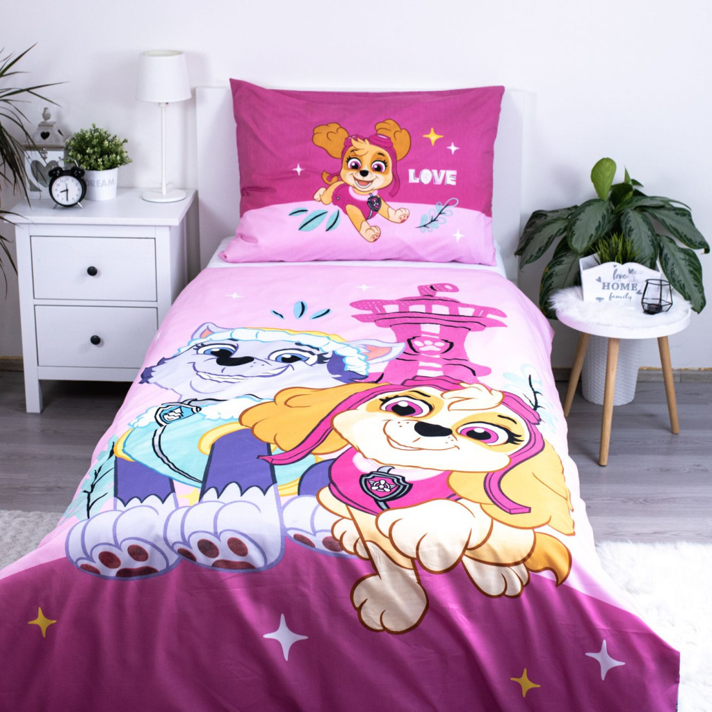 Paw Patrol Pink Love Σετ Μονή Παπλωματοθήκη Polycotton 2 Τεμαχίων 140×200 και 70×90 cm