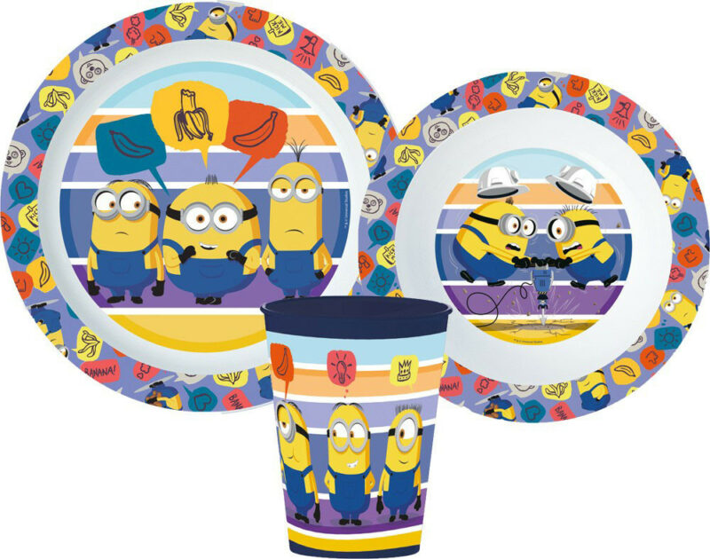 Minions Striped Παιδικό Σετ Φαγητού 3 Τεμαχίων 260 ml Χωρίς BPA 5891552