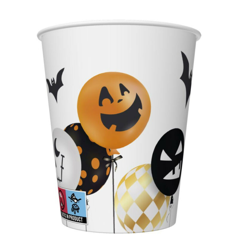 Halloween Scary Balloons Παιδικά Χάρτινα Ποτήρια Πάρτι Σετ 8 Τεμαχίων 250 ml 5886429