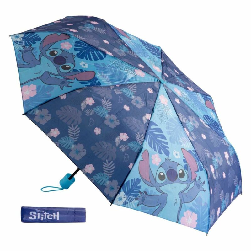 Disney Lilo and Stitch Σπαστή Ομπρέλα Μπλε με Λουλούδια