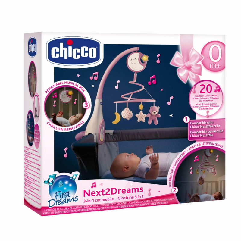 Chicco Βρεφικό Περιστρεφόμενο Κούνιας με Μελωδίες 3 σε 1 Next2Dreams Ροζ Για 0+ 5654406