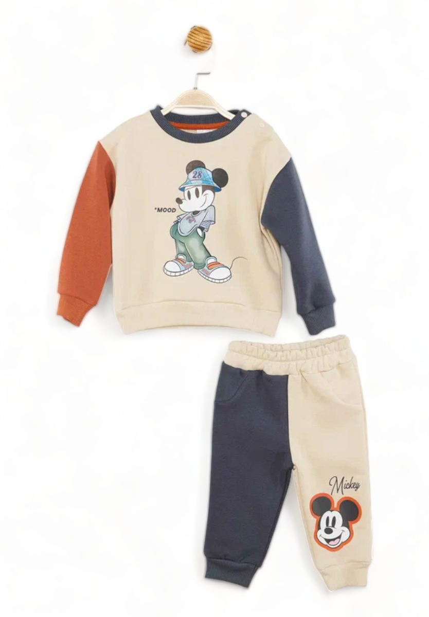Φόρμα βαμβακερή για αγόρι Cimpa Mickey 28 με 3 χρωματικά πάνελ Μπεζ