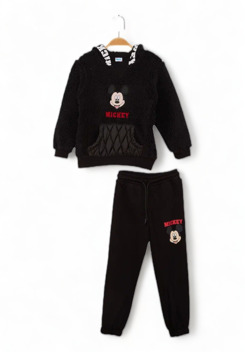 Φόρμα Fleece για αγόρι Cimpa Disney Mickey Mouse με κουκούλα και τσέπη καγκουρό καπιτονέ Μαύρο