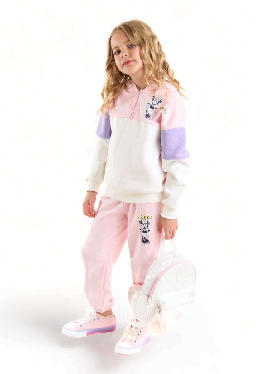 Φόρμα για κορίτσι Cimpa Minnie Mouse βαμβακερή με κουκούλα Λευκό