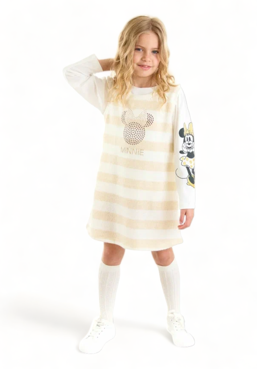 Σετ Φόρεμα και μπλούζα για κορίτσι Cimpa Minnie Mouse με στρας λευκο-εκρου Εκρού