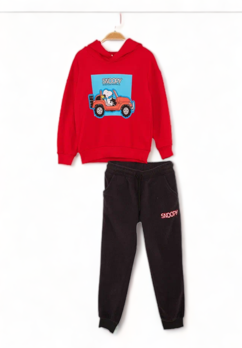 Φόρμα βαμβακερή με κουκουλα για αγόρι Cimpa Snoopy κοκκινη Κόκκινο