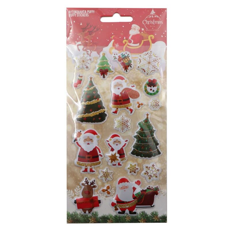 Χριστουγεννιάτικα Αυτοκόλλητα Santa Puffy Glitter Διακάκης 000621136