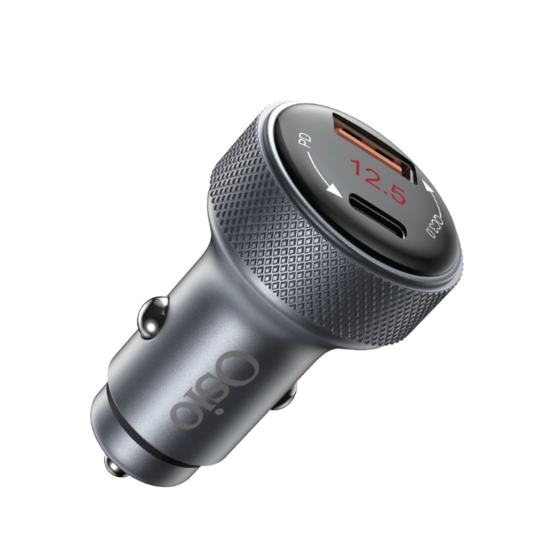 Osio OTU-6038 Ανθρακί ταχυφορτιστής αυτοκινήτου με USB-A και Type-C-38W 4258434