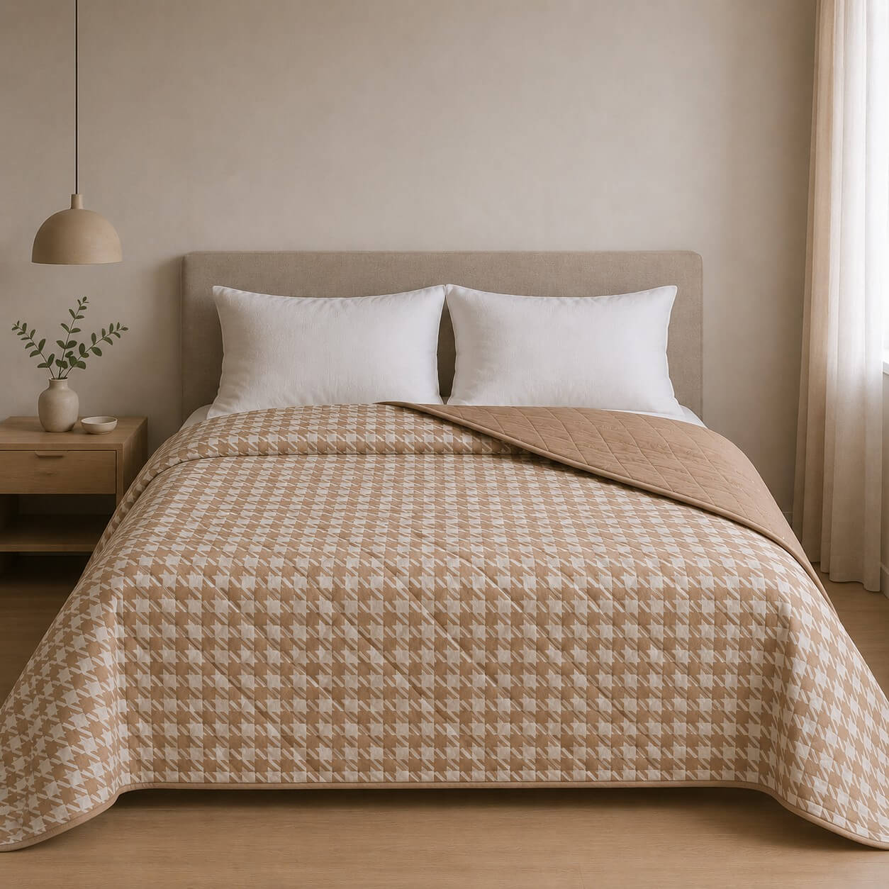 Κουβερλι Υπέρδιπλα 220x240 Pied De Poule Beige