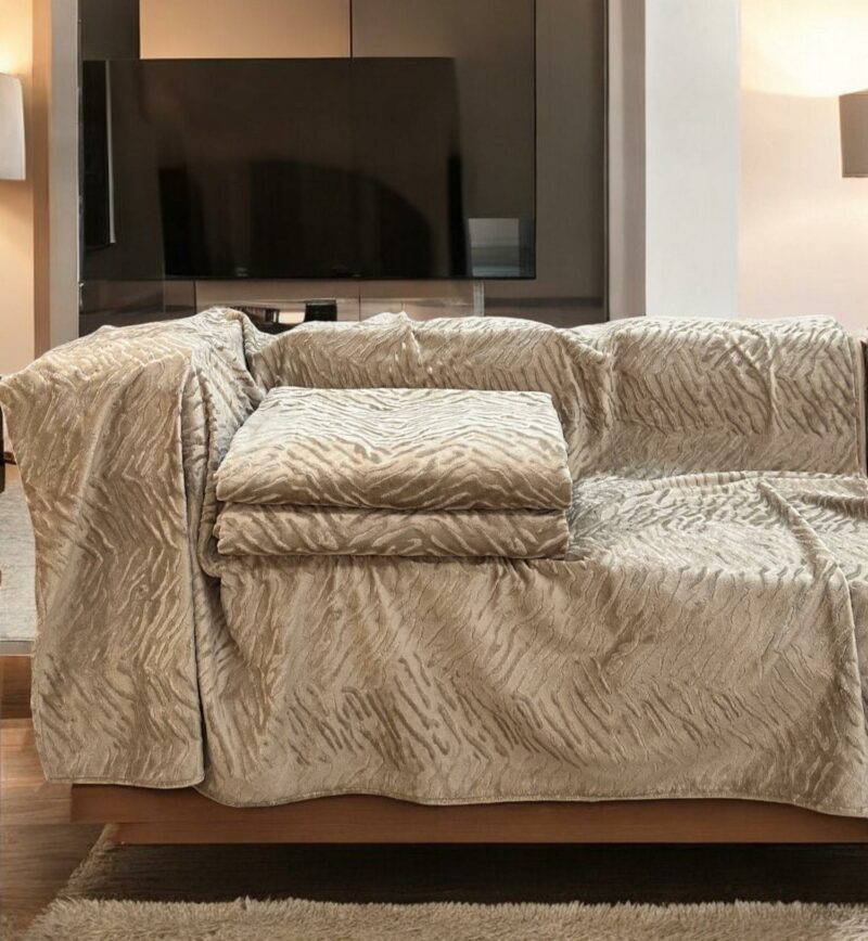 Αντιολισθητικό ριχτάρι βελούρ σετ 3τμχ. flame μόκα LINEAHOME 4977132