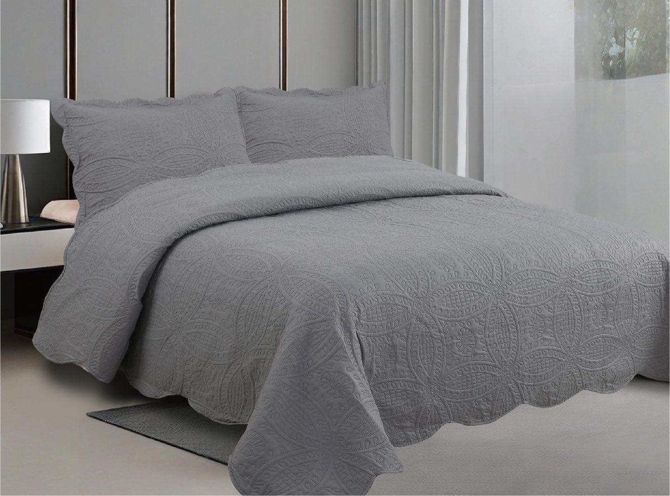 ΣΕΤ ΚΟΥΒΕΡΛΙ ΓΚΡΙ ΜΟΝΟΧΟΧΡΩΜΟ 220 × 240 cm + (2 )50 × 7